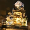 DIY Small House Love Sea Villa Miniature Wooden Doll House With Music Movement Small Build Without Dust Cover