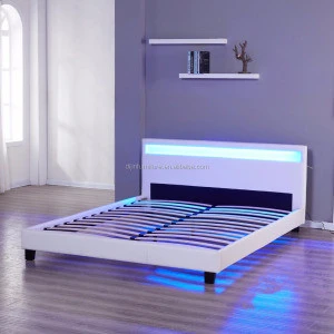 Double Bed Designs in Wood Furniture with LED lights