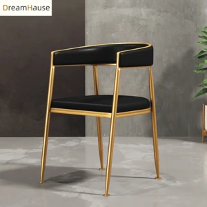 Dreamhause Nordic Simple Dining Chairs Light Luxury Metal Armchair Bedroom makeup  hotel Living Room Chairs Ins Leather armchair
