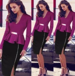 DY0057A wholesale ladies vintage deep v-neck floucning office dress