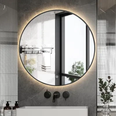 Edged Round Glow Matt Black Frame Backlit LED Bathroom Vanity Mirror