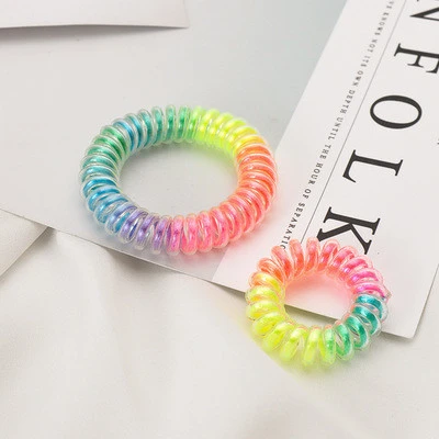 Elastic Rainbow Hair Tie Cord Phone Wire Hair Tie Colorful Telephone Scrunchies Rope