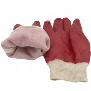 EN388 soft long cashmere cotton liner oil water resistant PVC fully dipped coated  industrial PVC safety work gloves