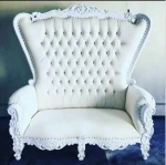 European commercial hotel furniture wooden carved-flower two seater gold king throne wedding chair