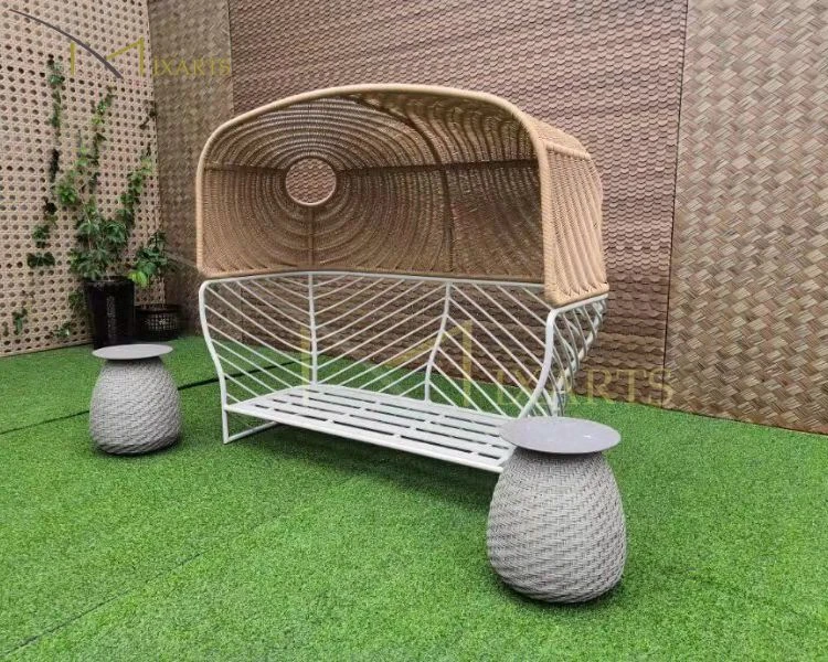 Exotic Style Techno Wicker Ratan Outdoor Lounge Sofa Chair With Canopy Summer Winds Patio Furniture
