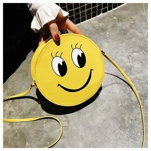Expression small round bag 2020 new cartoon fashion smiley handbags cute mini PU shoulder Messenger bag