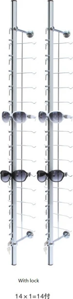 eyewear store wall mounted alloy panel with locking rods aluminum sunglasses display stands