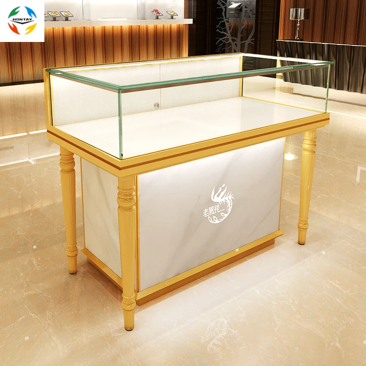 Factory Custom Display Store Tempered Glass Showcase Luxury Brand Aluminium Cabinet Jewelry Counter With LED Lighting
