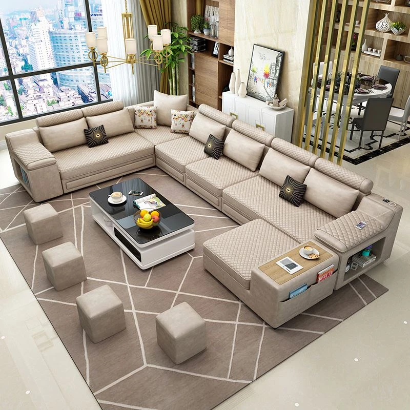 Factory Provided U Shape Fabric Sofa Living Room Sofa Set Design Large Sofa With Storage Function