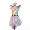 Fancy Holiday Party Birthday Princess Girls Dress Role Play Unicorn Kids Wear Dresses With Wing & Headband