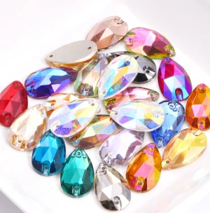 Fashion AB Colorful glass stone drop shape crystal sew-on stone for DIY Jewelry