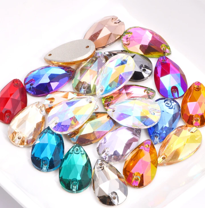 Fashion AB Colorful glass stone drop shape crystal sew-on stone for DIY Jewelry