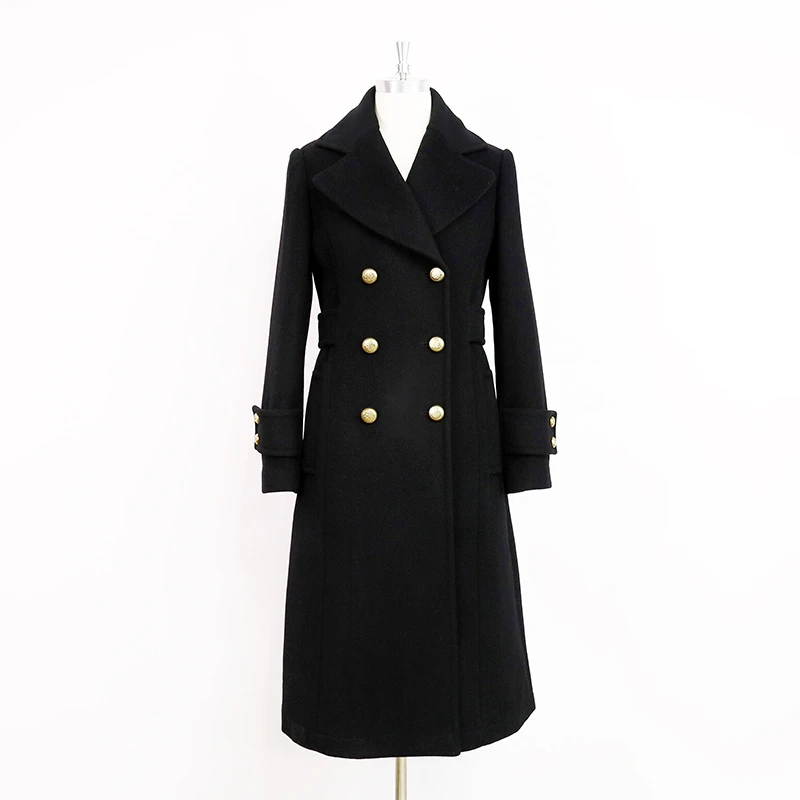 Fashion drop-shoulder woolen black tailored wool womens faux fur coats