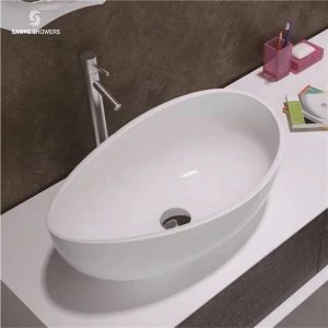 Fashion Hotel Product Faucet Waterfall Artificial Natural Stone White Bathroom Sink