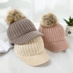 Fashion Knitted Baby Hat Pompom Winter Cap for Kids Adjustable Solid Baby Winter Hat Accessories Children Cap for 2-5 Years 1PC