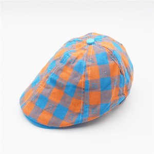 fashion spring and autumn children baby two tone plaid 100% cotton ivy cap