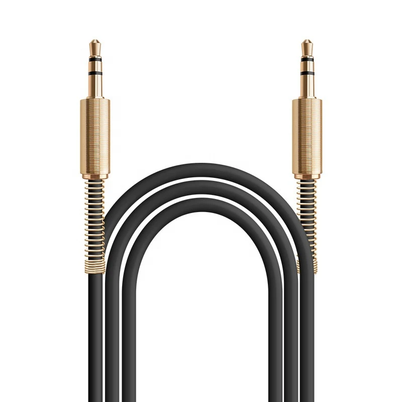 Flexible AUX 3.5mm Jack Stereo Audio Cable with Protective Metal Spring Tail Prevents Break