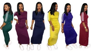 FM-A8221 Elastic dress medium sleeve women apparels pure color plus size intimate apparel dresses