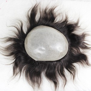 Free Shipping customized 6inch Ultra Thin Invisible Skin PU Mens Toupee V-LOOP Wig Hairpieces Human Hair Toupee