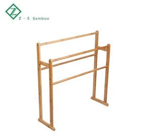 Free standing Bamboo Towel Rack with 2 Towel Rails