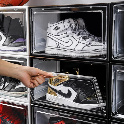 Front Drop open Basketball shoe storage box Plastic display Storage Sneaker showcase shoebox