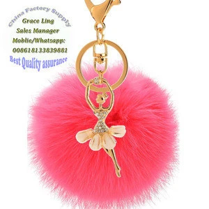 Fur Pom Pom Key Chain Fluffy keyrings Chaveiro Artificial Rabbit Hair Car Bag Ballet Girl Fur Pendant key chains