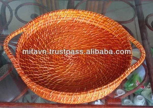 Gift craft bamboo woven round tray, orange rattan tray