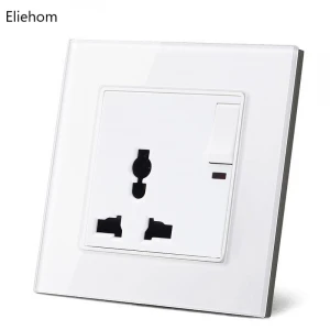 Glass panel wall socket 13A  multifunction switched  socket white/black/champagne 86mm*86mm in stock