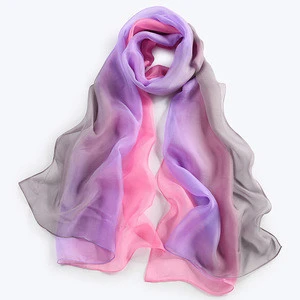 Gradient color ever-changing silk scarf beach sunscreen long scarf shawl women pure silk scarf