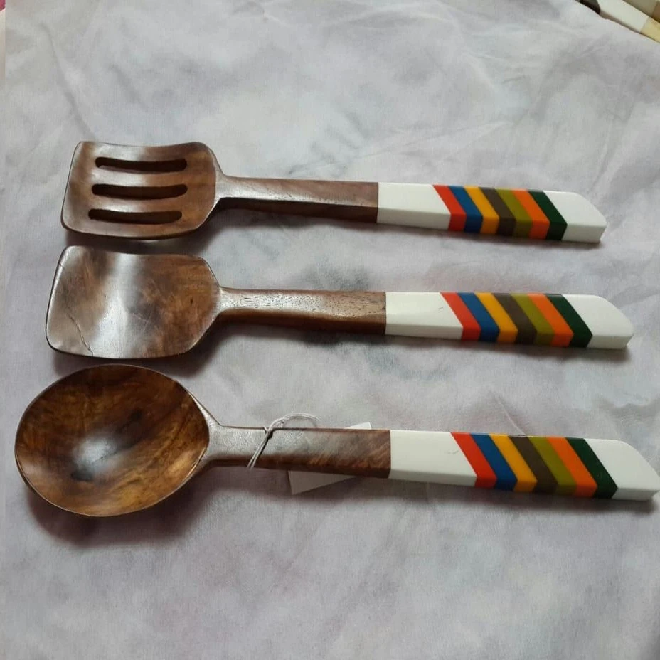 Handmade Wooden Table Top Salad Server Good Quality Horn Salad Server At Cheap Price