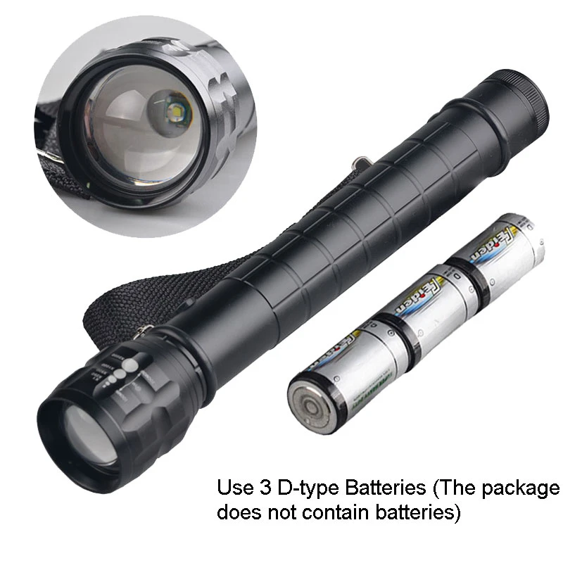 Heavy Duty Big Torch Light XP-E Q5 LED Photo Lamp D Size Battery Metal Reflector Zoom Lantern Flashlight Torch
