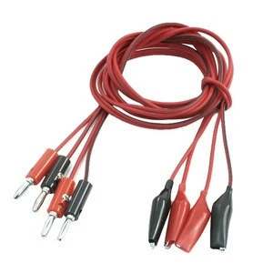 High Quality 2 Pair Alligator Test Lead Clip to Male Banana Plug Cord Cable 1M Red+Black