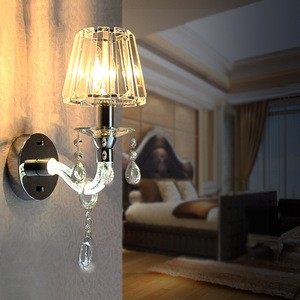 High quality cheap glass european style luxury Modern home indoor double arm shades metal crystal led wall lamp