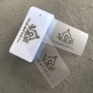 High quality Custom Screen Print Name Logo Cloth Clear price tag Transparent PVC Plastic Hang Tags with Eyelet