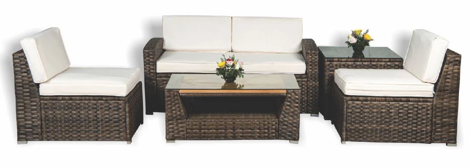 High standard all weather PE rattan sofa set mixed with oak/ Weaving Wicker sofa set/ Cheap wicker set from VietNam