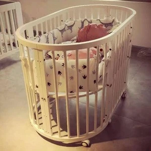 Hot sale  multifunctional pine wood round baby crib bed