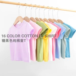 Hot Sale Summer Solid Color Children&#x27;s Short-sleeved Cotton Candy Color Kids T-shirt