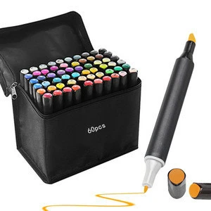 Hot Selling 60 Colors Dual Tip Art Markers, Permanent Marker Pens Highlighters With Black Bag For Drawing Sketching