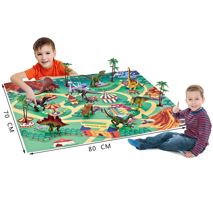 Hot selling Educational Realistic Playset Dinosaur Toy Figure with Activity Play Mat Trees for kids