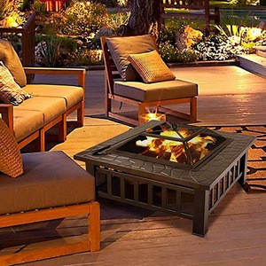 Hot Selling Multi-function Black Square Large Outdoor Garden Patio Iron Steel Metal Wood Burning Fire Pit