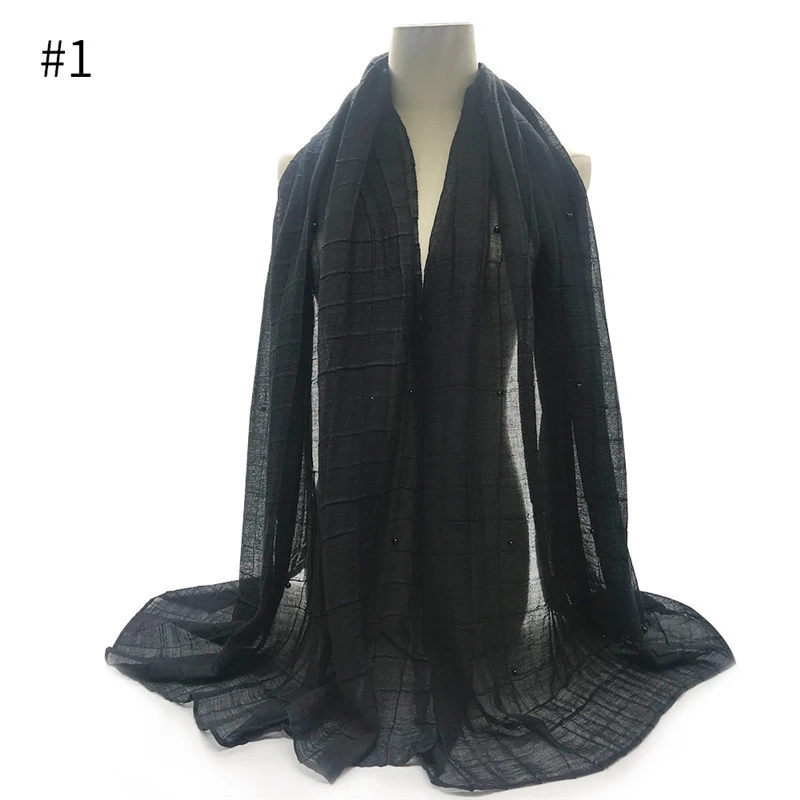 Hot selling solid color high quality fashion pleated hijab scarf shawl