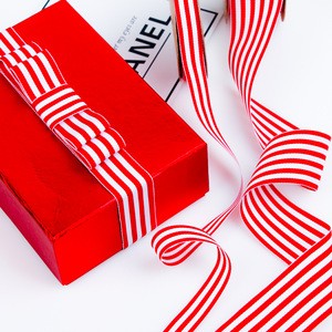 Hot Selling Stripe Belt Red and White Striped Print Christmas Gift Grosgrain Ribbon