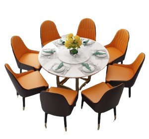 Hotel restaurant furniture OEM marble dining tables and 6 chairs set