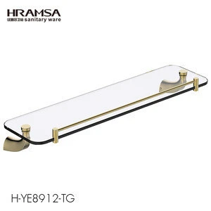 HRAMSA Hot selling fashion gold single tier bathroom glass shelf
