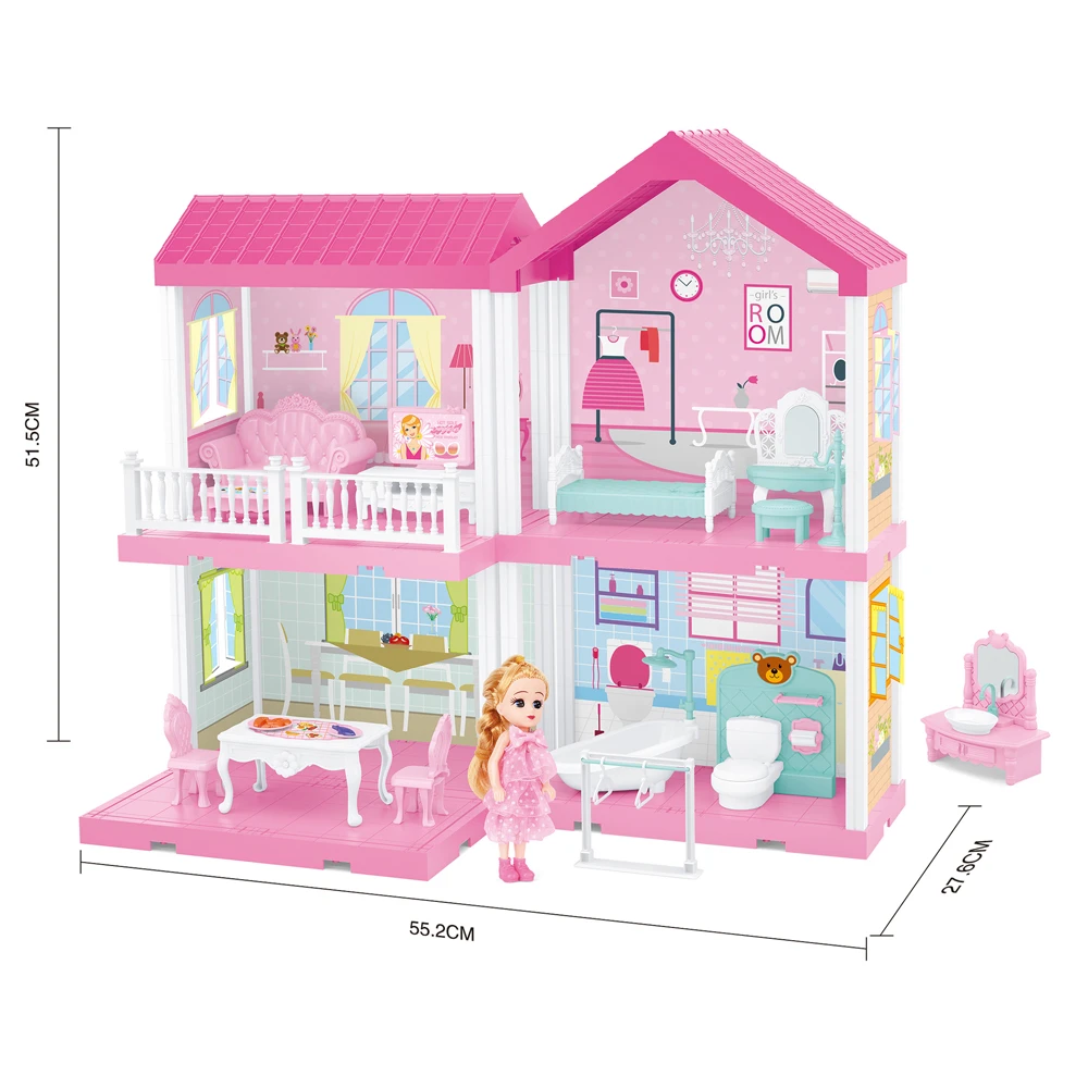 Huiye 2020 Pretend Play Toys Model villa Plastic Dream house girl toy princess house set DIY doll house kit toys for girls
