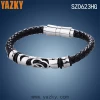 In stock black plaited leather bracelets with stainless steel bangle bracelet with magnet clasp