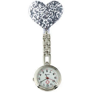 In stock silver bling bling nurse clip watch with three hand quartz hot sale in UK market