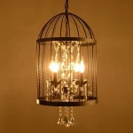 Industrial vintage bird cage chinese K9 crystal ceiling decorative fancy chandelier pendant lamp/lights for bedroom