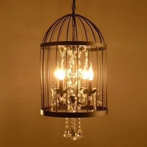 Industrial vintage bird cage chinese K9 crystal ceiling decorative fancy chandelier pendant lamp/lights for bedroom