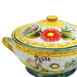 Italian Handmade Pottery Flower Decoration Botanical Design Ceramic Round Soup Tureen with lid